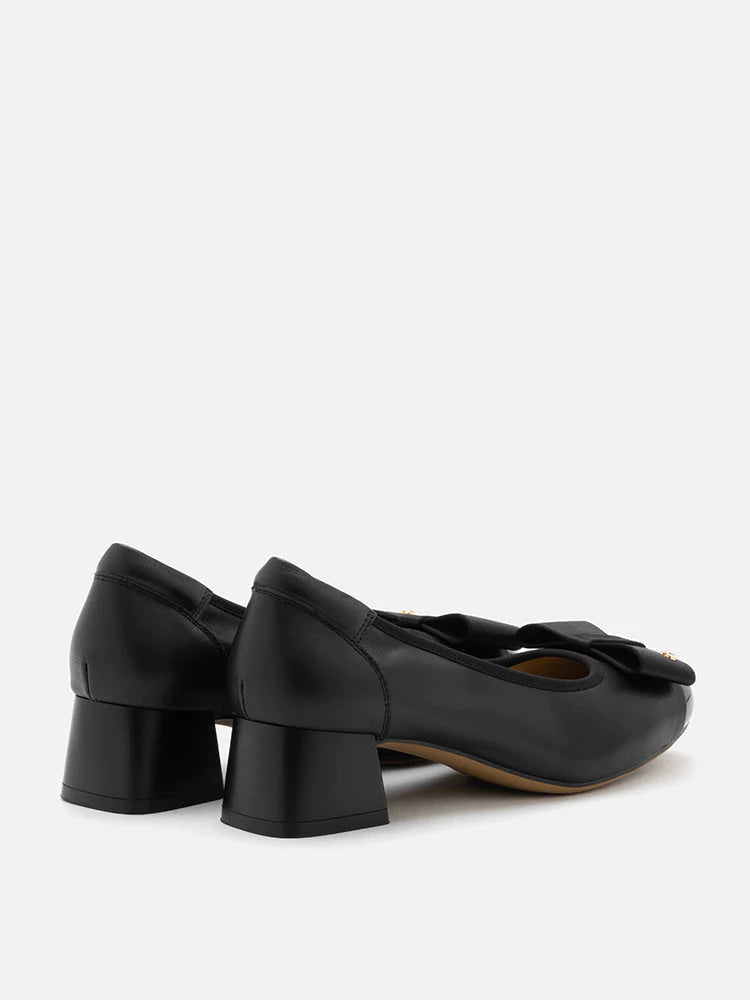 PAZZION, Itzel Love Embellished Bow Low Block Heels, Black