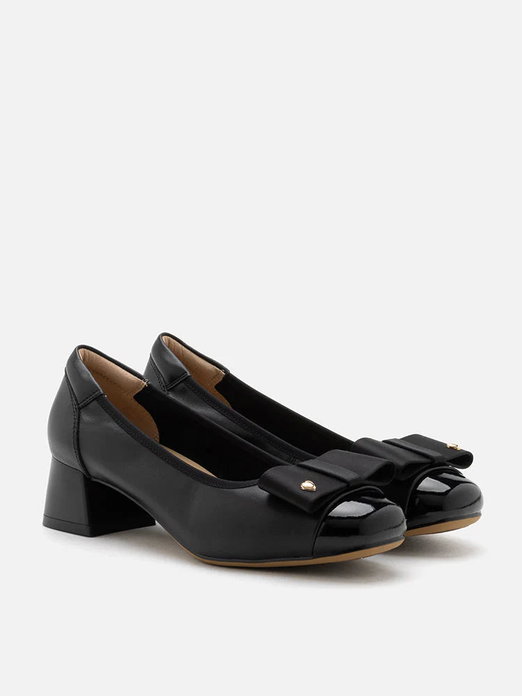 PAZZION, Itzel Love Embellished Bow Low Block Heels, Black