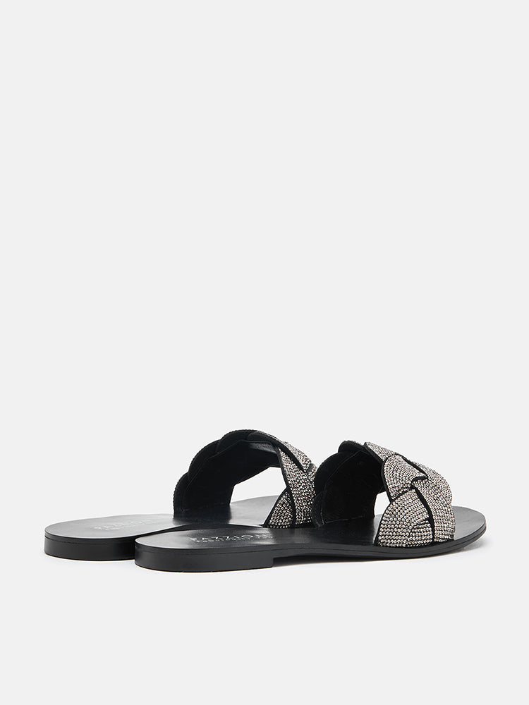 PAZZION, Jada Weaved Slide Sandals, Pewter