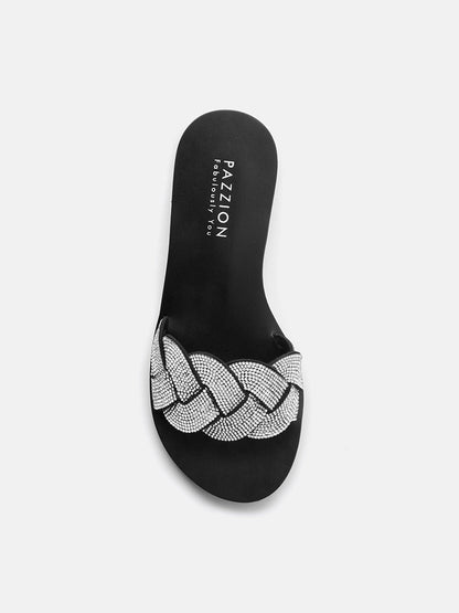 PAZZION, Jada Weaved Slide Sandals, Silver