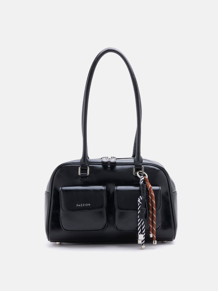 PAZZION, Jaida Elongated Handle Shoulder Bag, Black