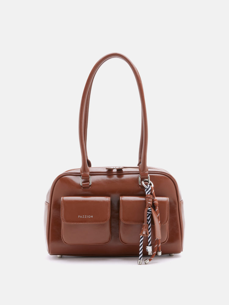 PAZZION, Jaida Elongated Handle Shoulder Bag, Brown