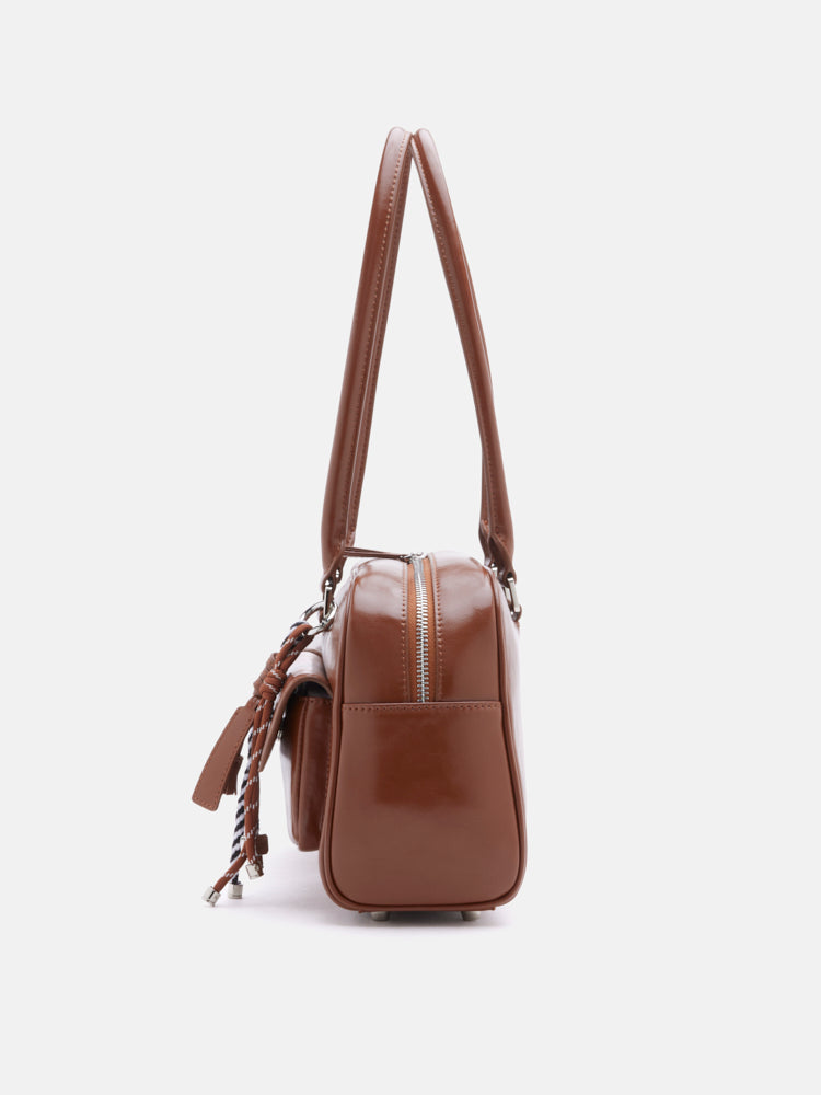 PAZZION, Jaida Elongated Handle Shoulder Bag, Brown