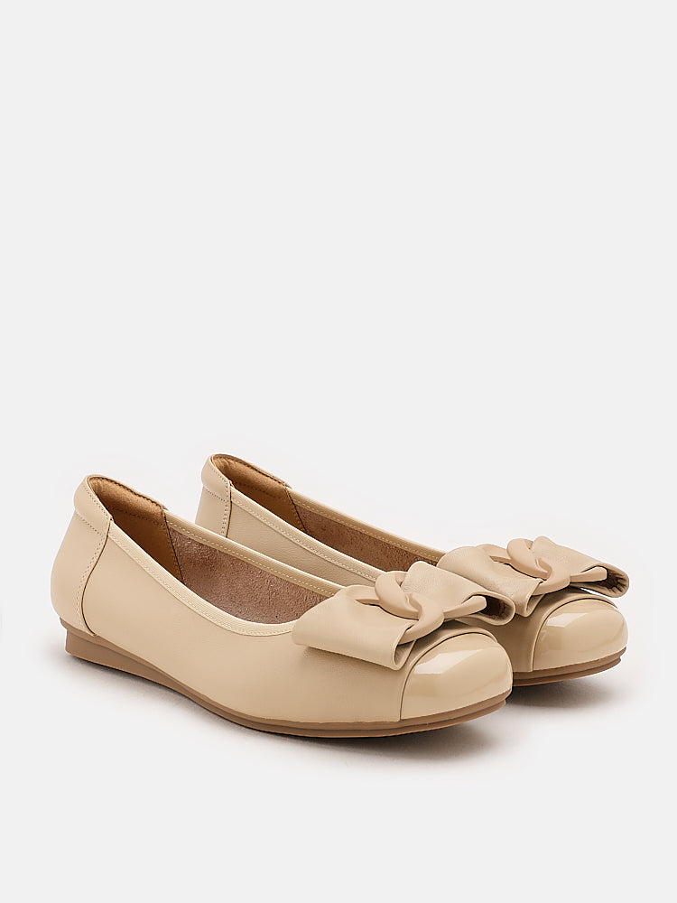 PAZZION, Jan Buckle Bow Square-Toe Flats, Almond