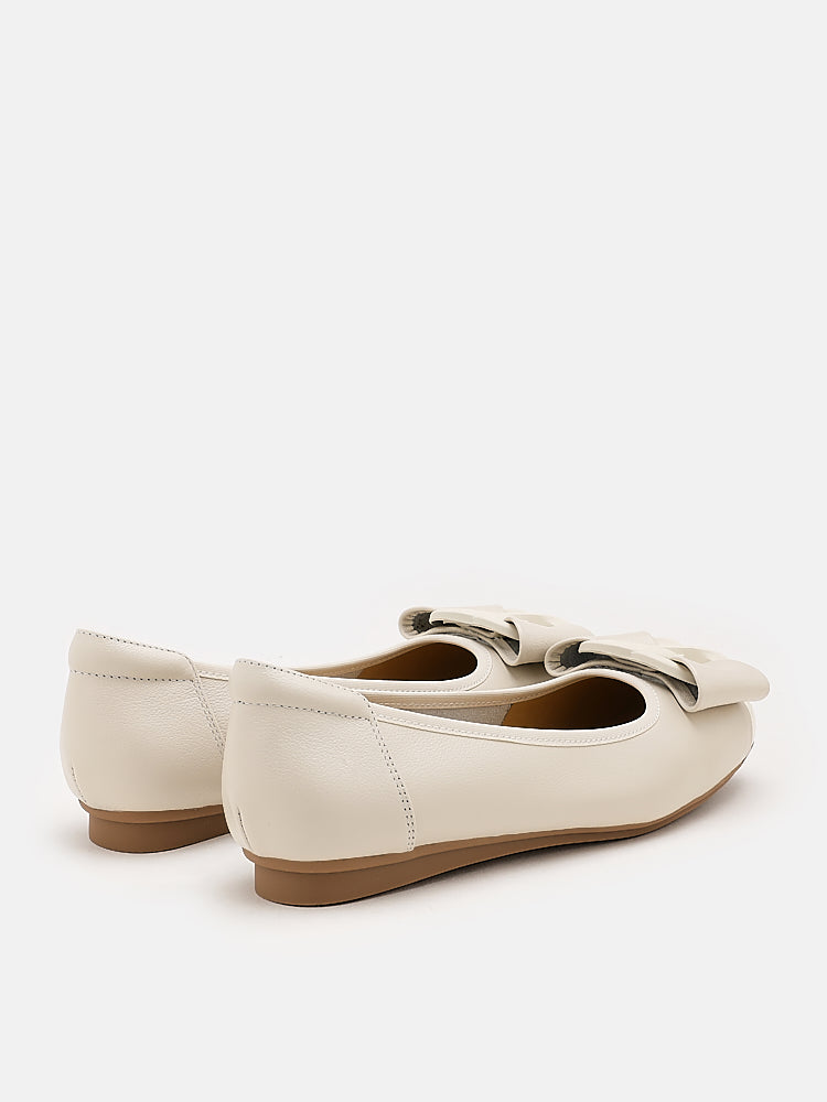 PAZZION, Jan Buckle Bow Square-Toe Flats, Beige