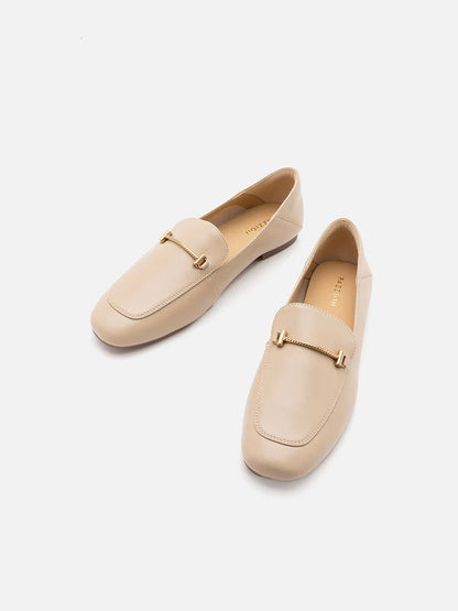 PAZZION, Jaya Minimalist Horsebit Loafers, Almond