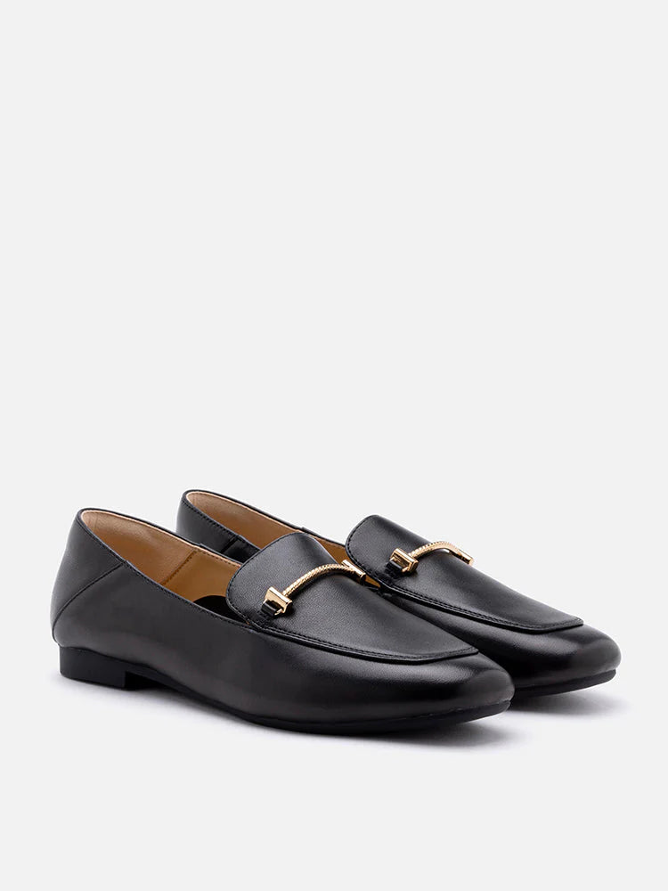 PAZZION, Jaya Minimalist Horsebit Loafers, Black