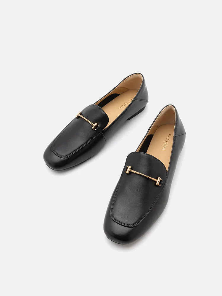 PAZZION, Jaya Minimalist Horsebit Loafers, Black