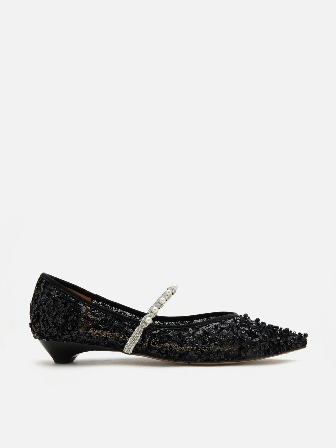 PAZZION, Jemima Embellished Mesh Pointed Toe Flats, Black