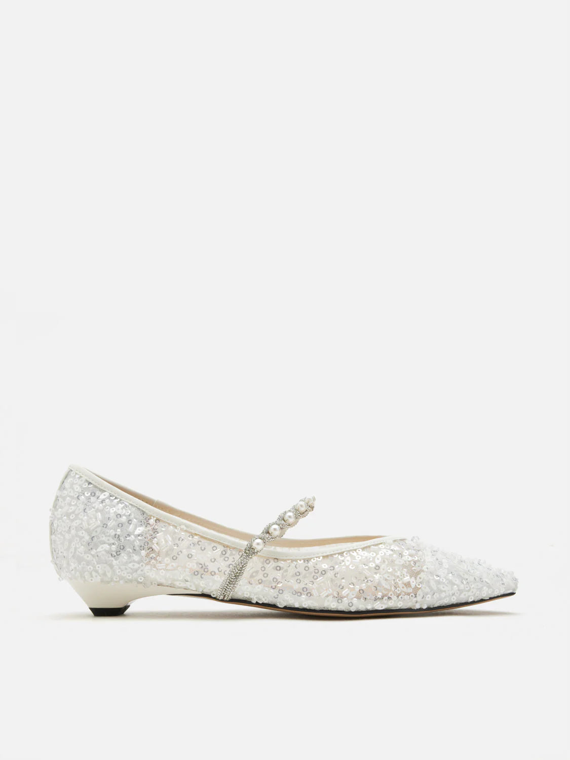 PAZZION, Jemima Embellished Mesh Pointed Toe Flats, White