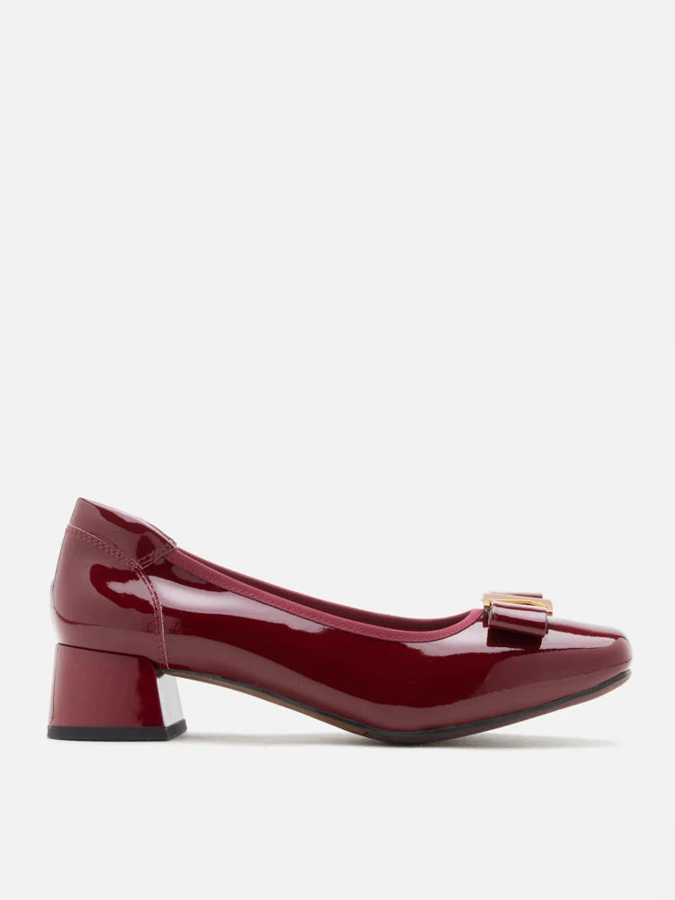 PAZZION, Jenn Metallic Bow Low Block Heels, Wine