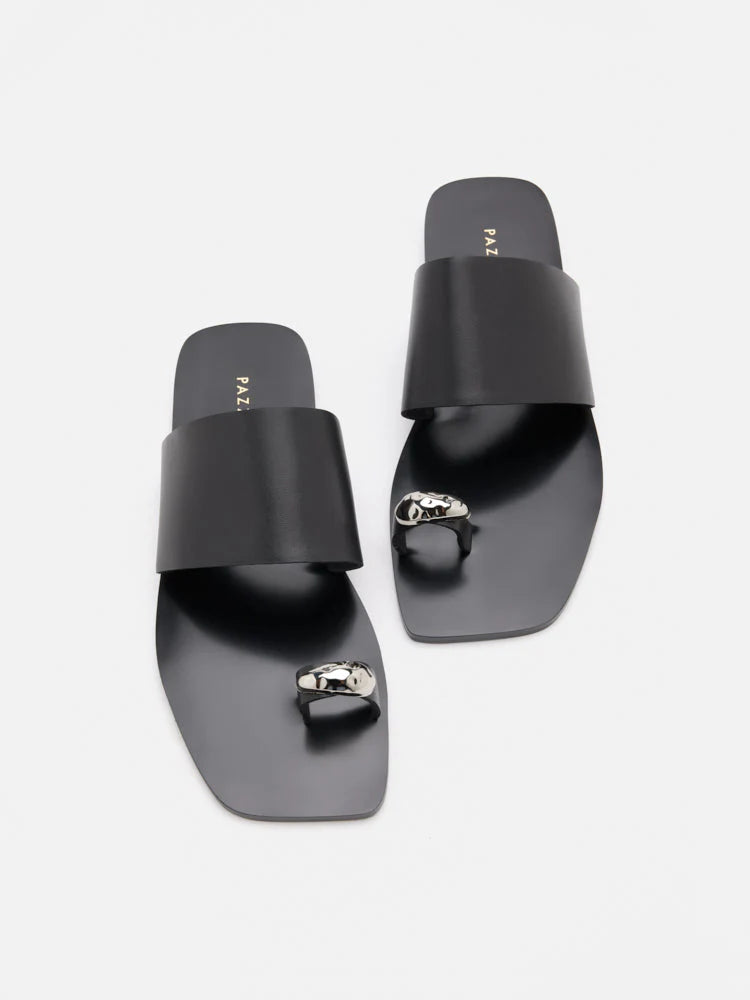 PAZZION, Jhane Toe-Ring Slides, Black