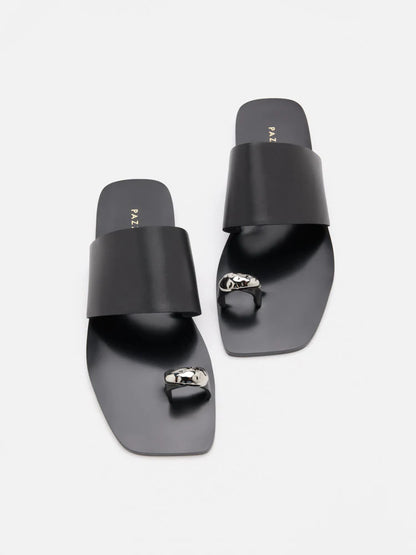 PAZZION, Jhane Toe-Ring Slides, Black