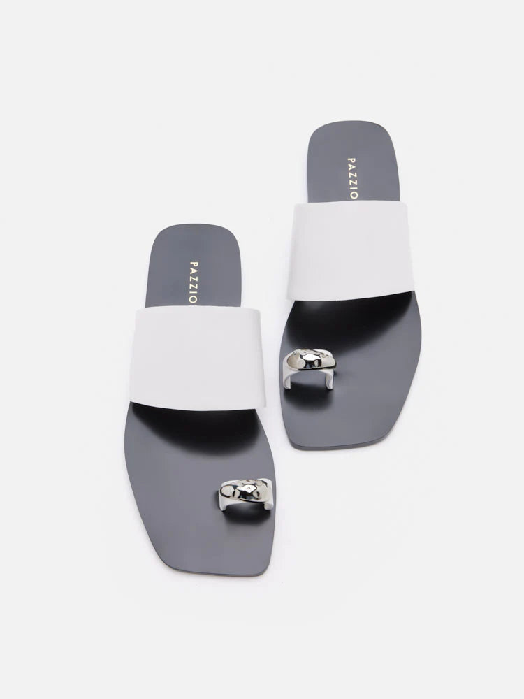 PAZZION, Jhane Toe-Ring Slides, White