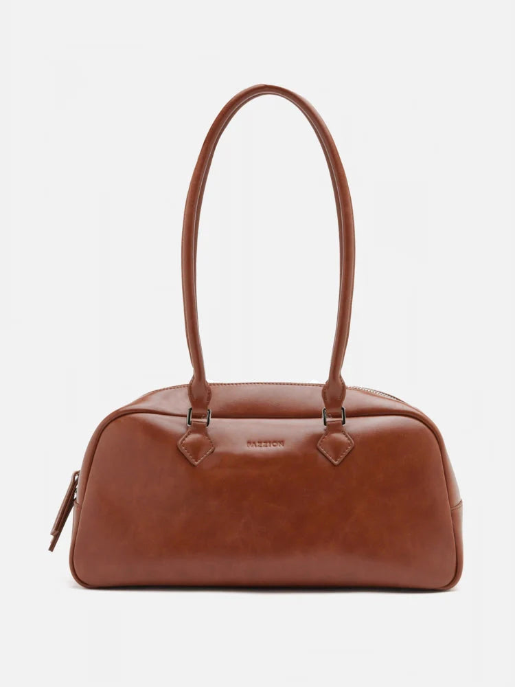 PAZZION, Joie Elongated Handle Shoulder Bag, Brown