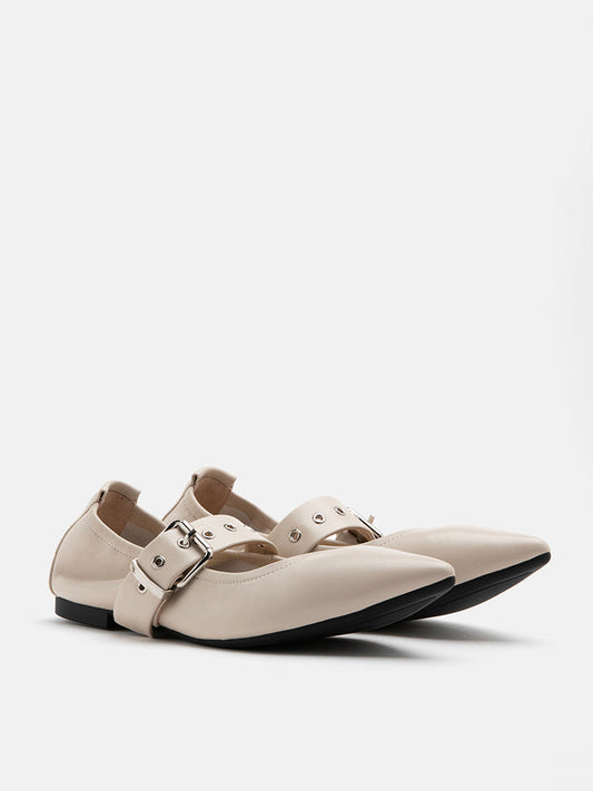 PAZZION, Josï¿½ Embellished Strap Point Toe Flats, Beige