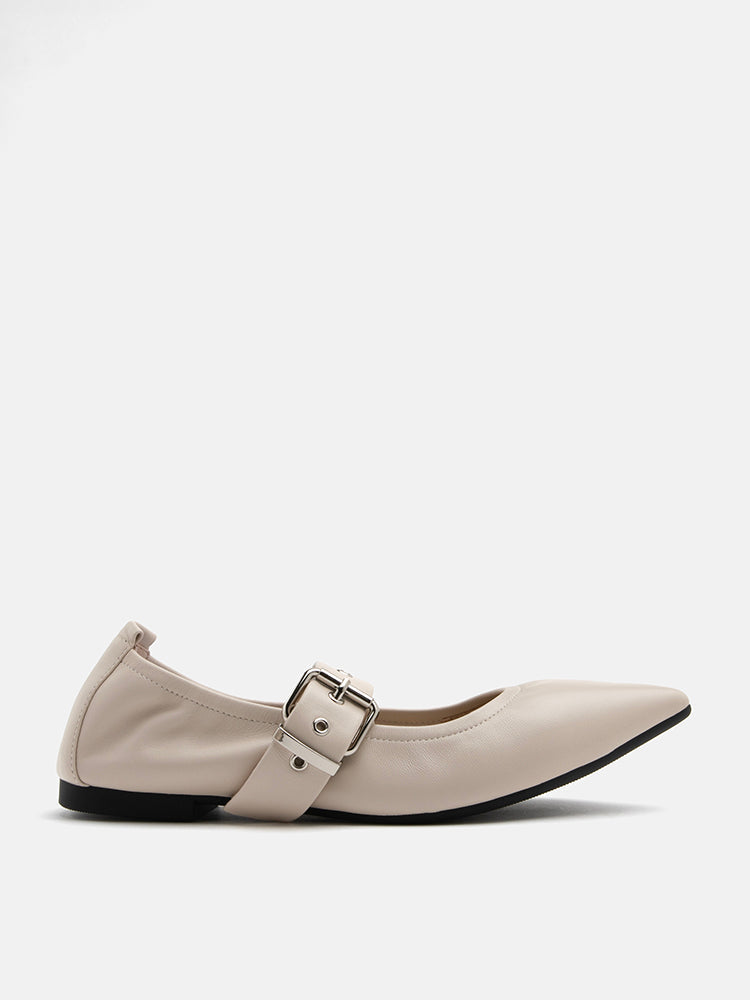 PAZZION, Josï¿½ Embellished Strap Point Toe Flats, Beige