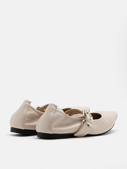 PAZZION, Josï¿½ Embellished Strap Point Toe Flats, Beige