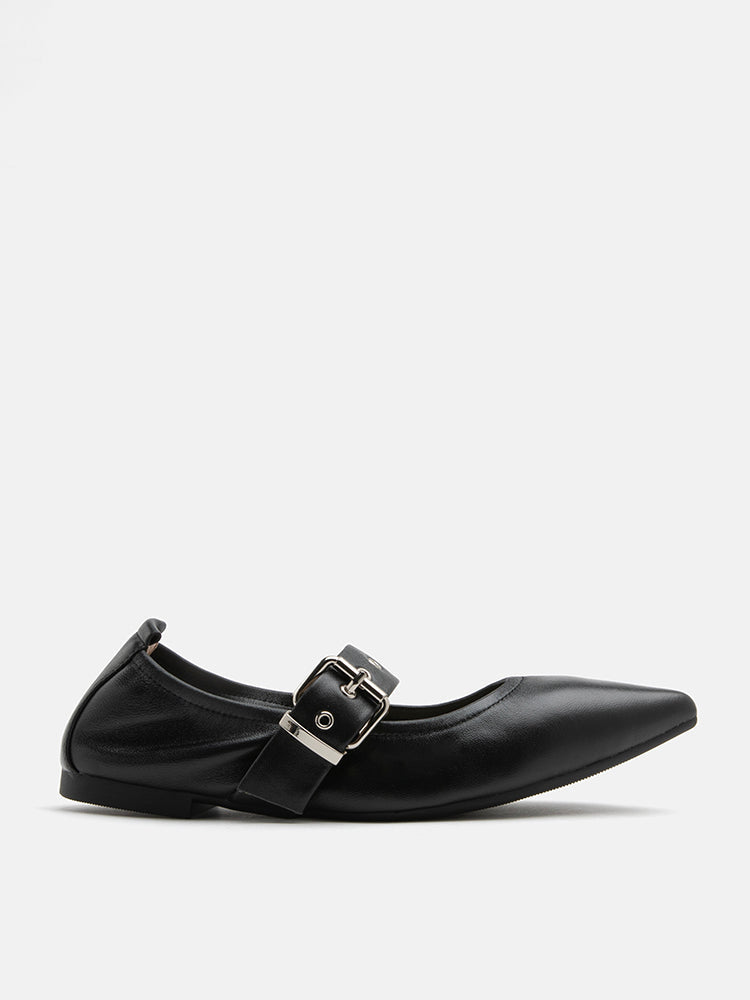 PAZZION, Josï¿½ Embellished Strap Point Toe Flats, Black