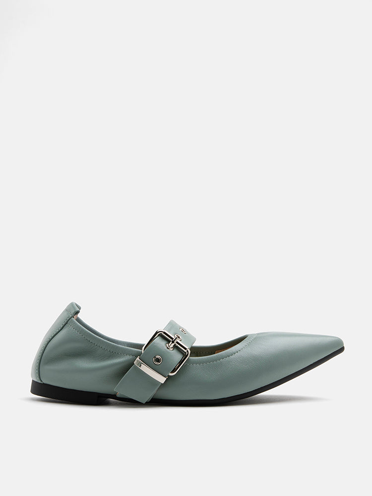 PAZZION, Josï¿½ Embellished Strap Point Toe Flats, Light Green