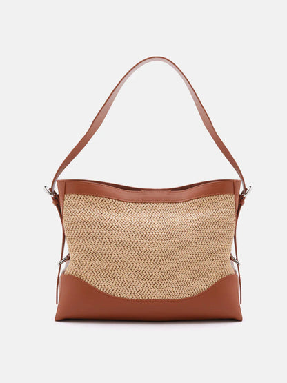 PAZZION, Josie Raffia Bucket Bag, Brown