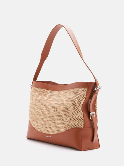 PAZZION, Josie Raffia Bucket Bag, Brown