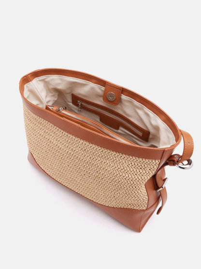 PAZZION, Josie Raffia Bucket Bag, Brown