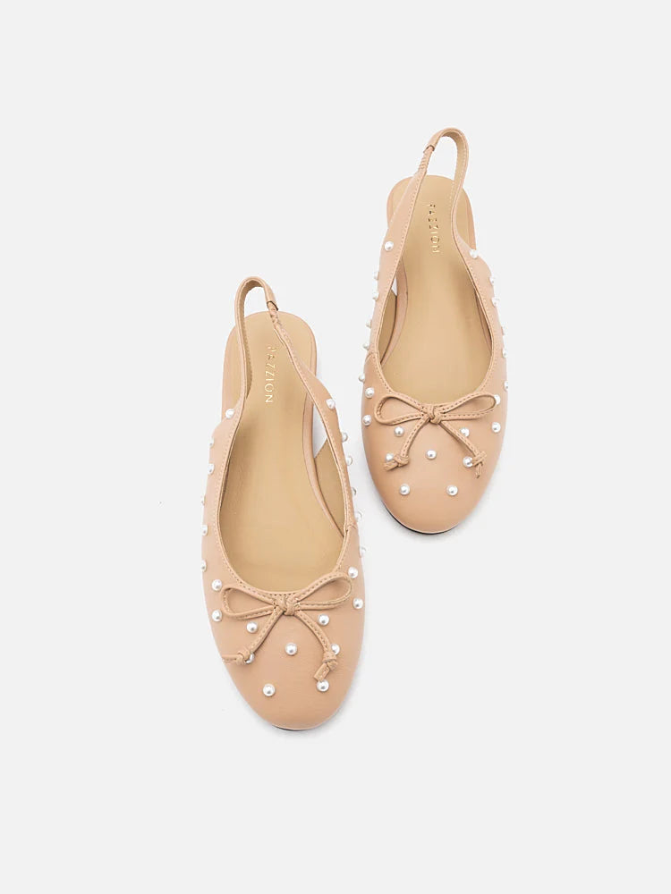 PAZZION, Journee Pearl Dï¿½cor Bow Slingbacks, Almond