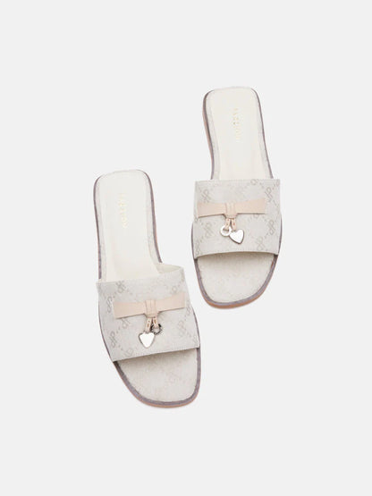 PAZZION, Juliette Monogram Slides, Beige