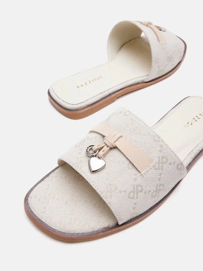 PAZZION, Juliette Monogram Slides, Beige