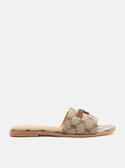 PAZZION, Juliette Monogram Slides, Brown