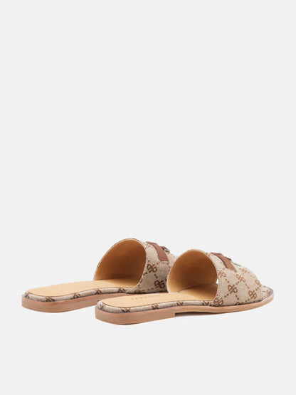 PAZZION, Juliette Monogram Slides, Brown