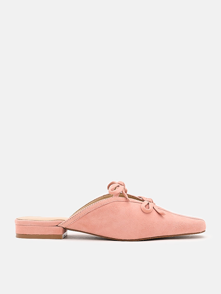 PAZZION, Kacy Ribbon Tie Suede Mules, Pink