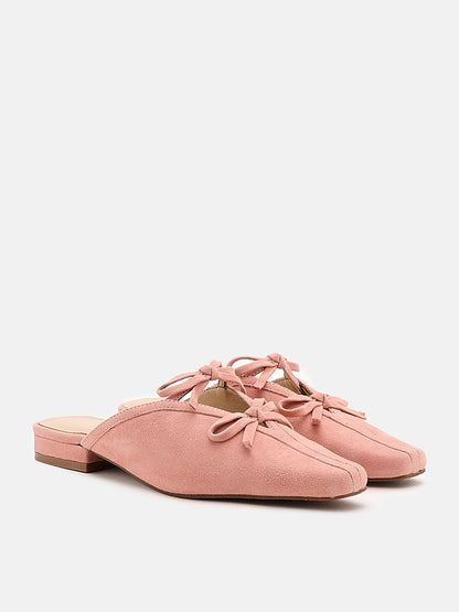 PAZZION, Kacy Ribbon Tie Suede Mules, Pink