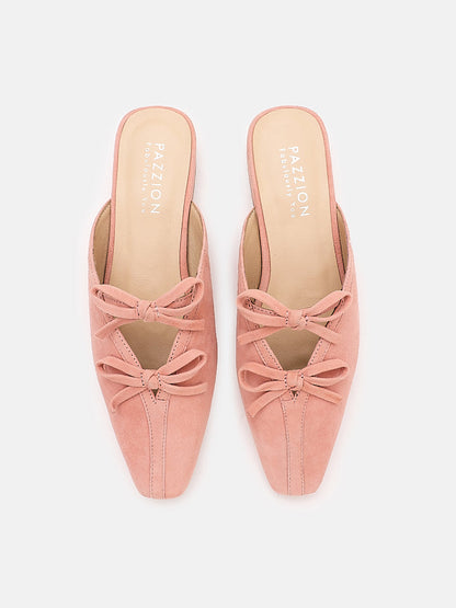 PAZZION, Kacy Ribbon Tie Suede Mules, Pink