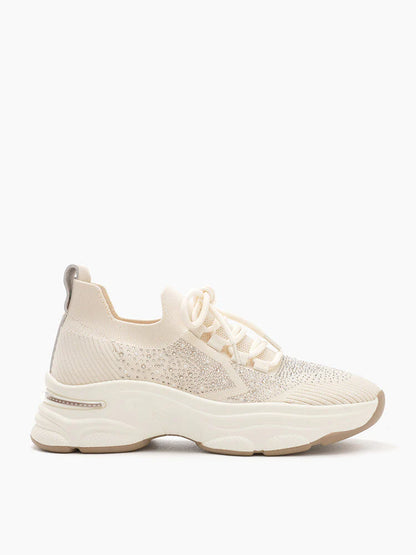 PAZZION, Kailani Crystal Embellished Flyknit Sneakers, Beige