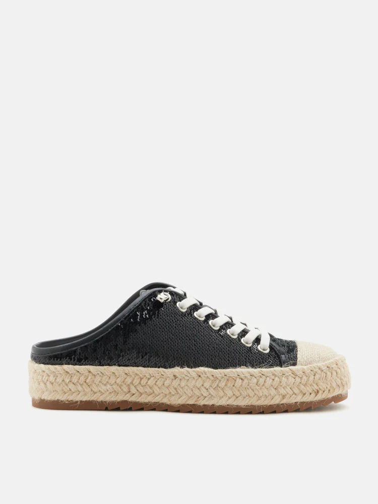 PAZZION, Kamryn Sequin Espadrille Mule Sneakers, Black