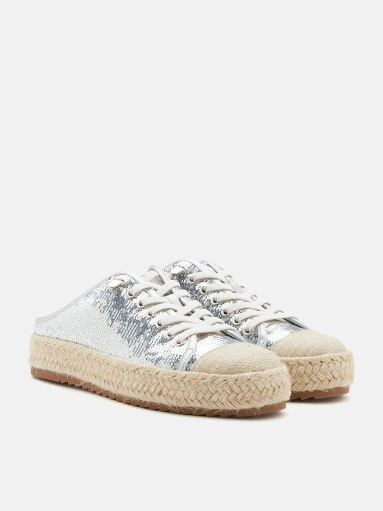 PAZZION, Kamryn Sequin Espadrille Mule Sneakers, Silver