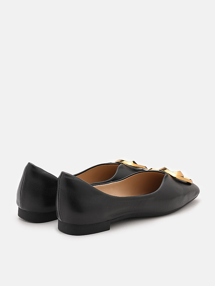 PAZZION, Kaori Gold Buckle Covered Flats, Black