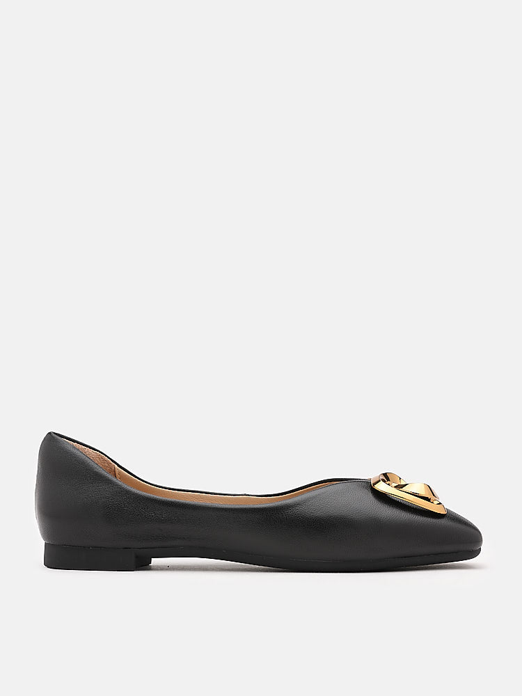 PAZZION, Kaori Gold Buckle Covered Flats, Black