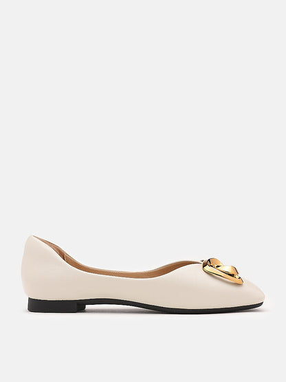 PAZZION, Kaori Gold Buckle Covered Flats, White