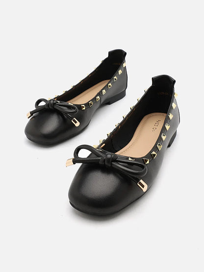 PAZZION,Karina Studded Bow Ballet Flats,Black