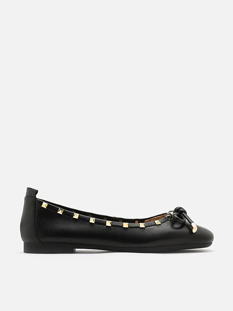 PAZZION,Karina Studded Bow Ballet Flats,Black