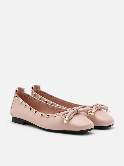 PAZZION,Karina Studded Bow Ballet Flats,Pink