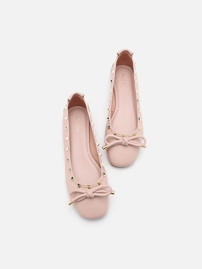 PAZZION,Karina Studded Bow Ballet Flats,Pink