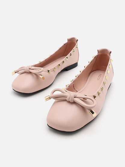 PAZZION,Karina Studded Bow Ballet Flats,Pink