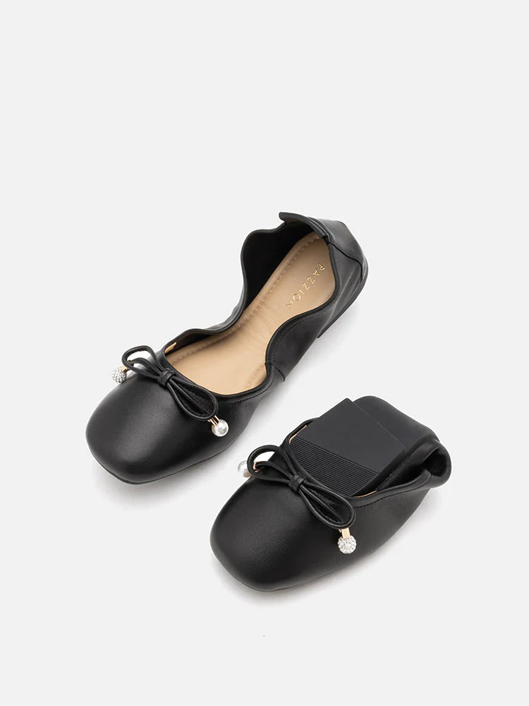 PAZZION, Karla Bow Foldable Flats, Black