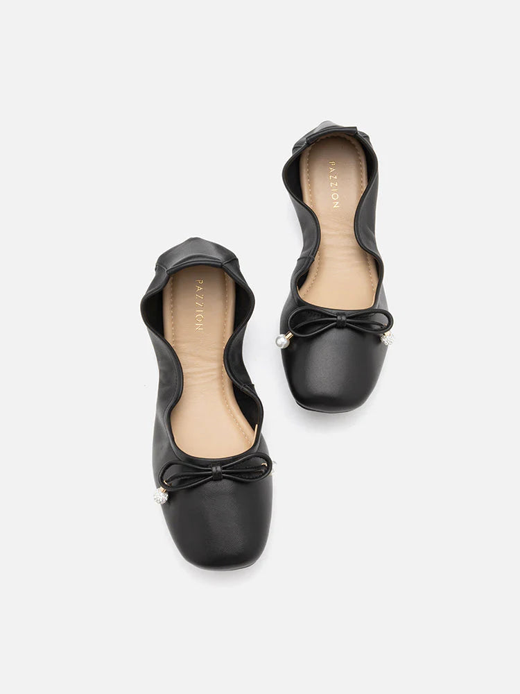 PAZZION, Karla Bow Foldable Flats, Black