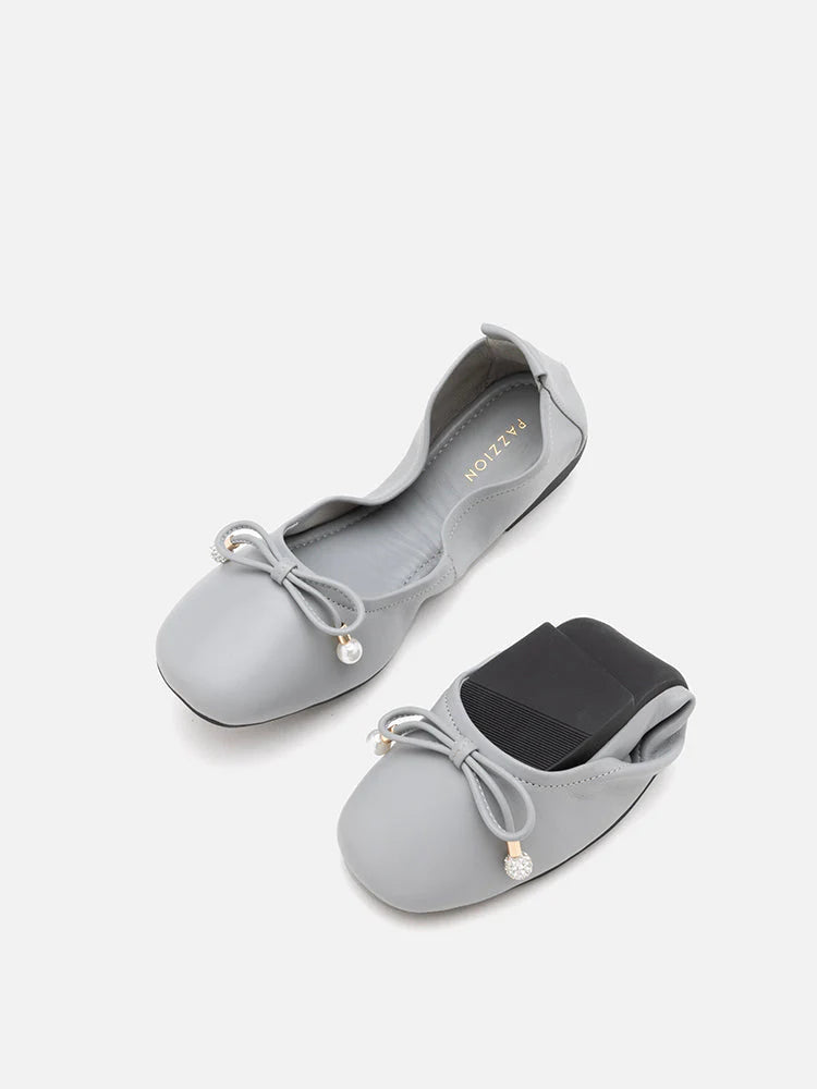 PAZZION, Karla Bow Foldable Flats, Grey