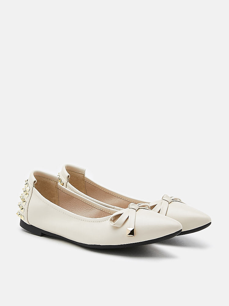 PAZZION, Karmahn Embellished Spikes Point-Toe Flats, Beige